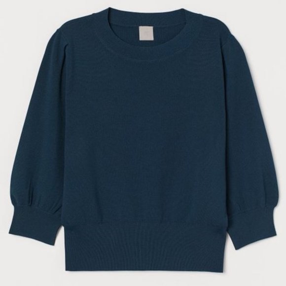 H&M Sweaters - 𝅺H&M Dark Teal Cropped Pullover Puff Sleeves Cropped Sweater Size L
